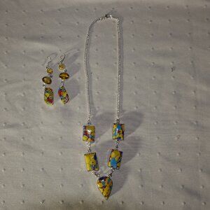 BEAUTIFUL 925 Sterling Silver Handmade YELLOW MULTI Gemstone Necklace & Earrings